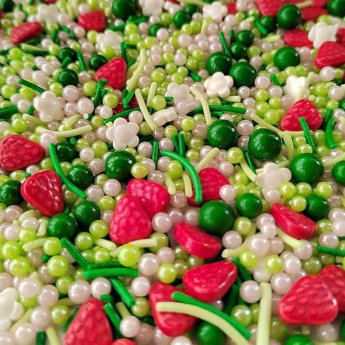 Sentovac Edible Strawberry Jimmies And Flowers Mixing Sprinkles For Decorating 1 Bottle 3.35Oz/ 95G | Cake Cupcakes And Ice Crea