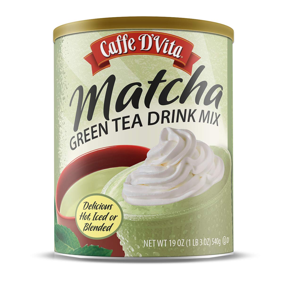 Caffe DVita Matcha Green Tea Drink Mix, Gluten Free, Low Fat, 19 Oz Can