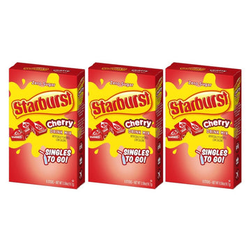 Starburst Singles To Go Powdered Drink Mix, Cherry, 3 Boxes with 6 Packets Each - 18 Total Servings, Sugar-Free Drink Powder, Ju