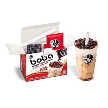 J WAY Instant Boba Bubble Pearl Milk Tea Kit with Authentic Brown Sugar Tapioca Boba, Ready in Under One Minute, Paper Straws In