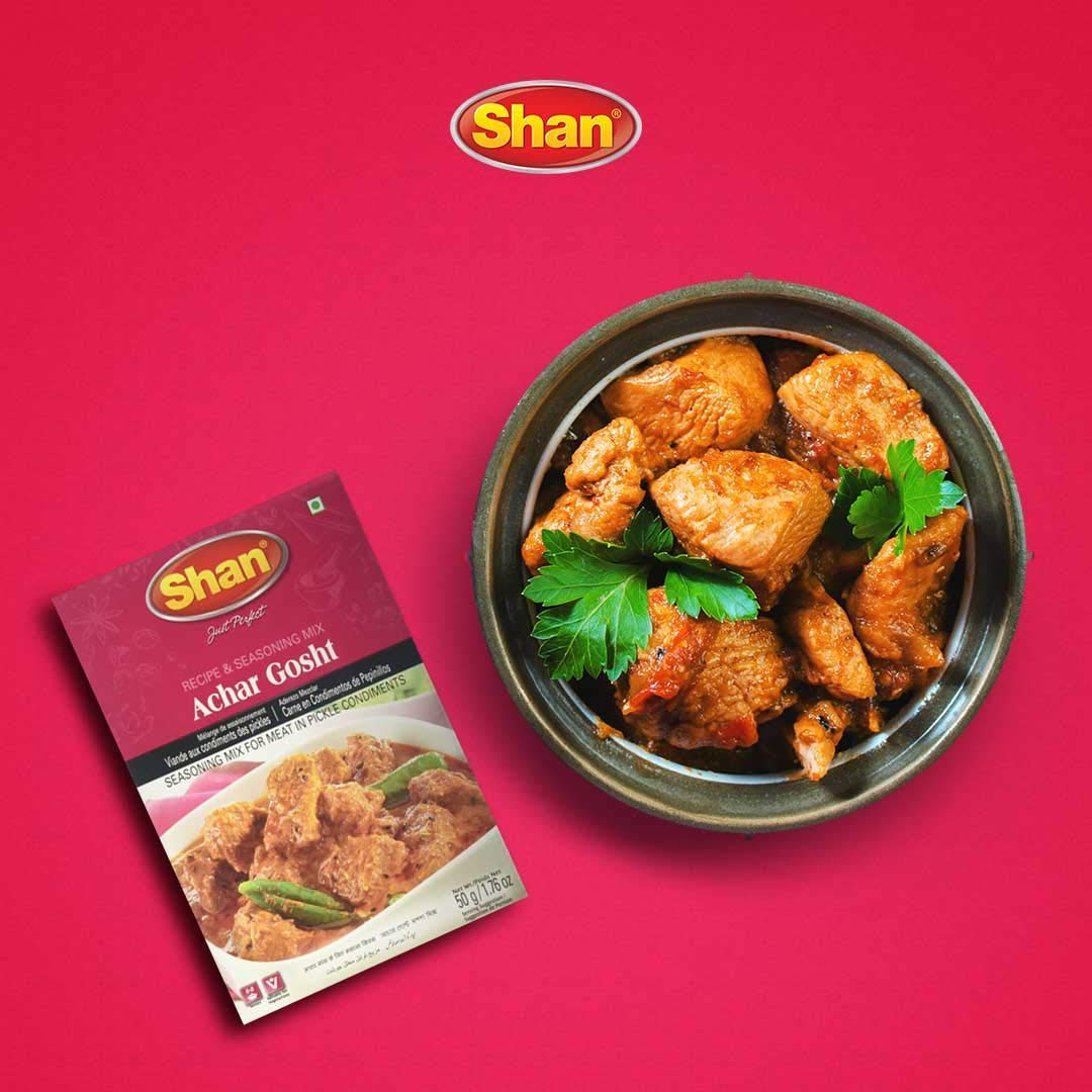 Shan Achar Gosht Recipe & Seasoning Mix - Spice Powder for Meat - Pack of 3 - Vegetarian - Airtight Bag in a Box