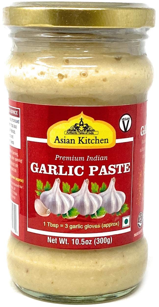 Asian Kitchen Garlic Cooking Paste 10.5Oz (300G) Glass Jar ~ Vegan | Gluten Free | Non-Gmo | No Colors | Indian Origin