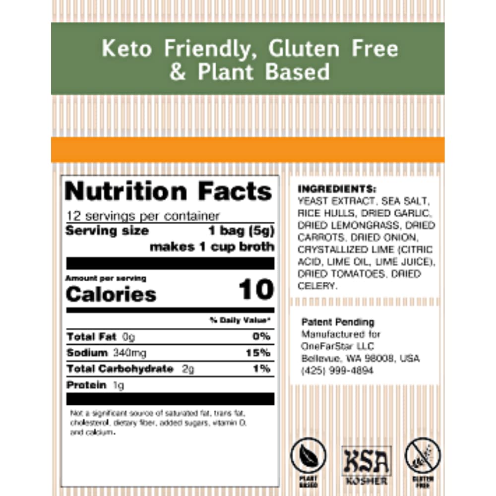 Millies Sipping Broth - Vegetable Broth -Natural-Gluten Free-Keto Friendly Thai Lemongrass 12 Count Box (2-Pack)