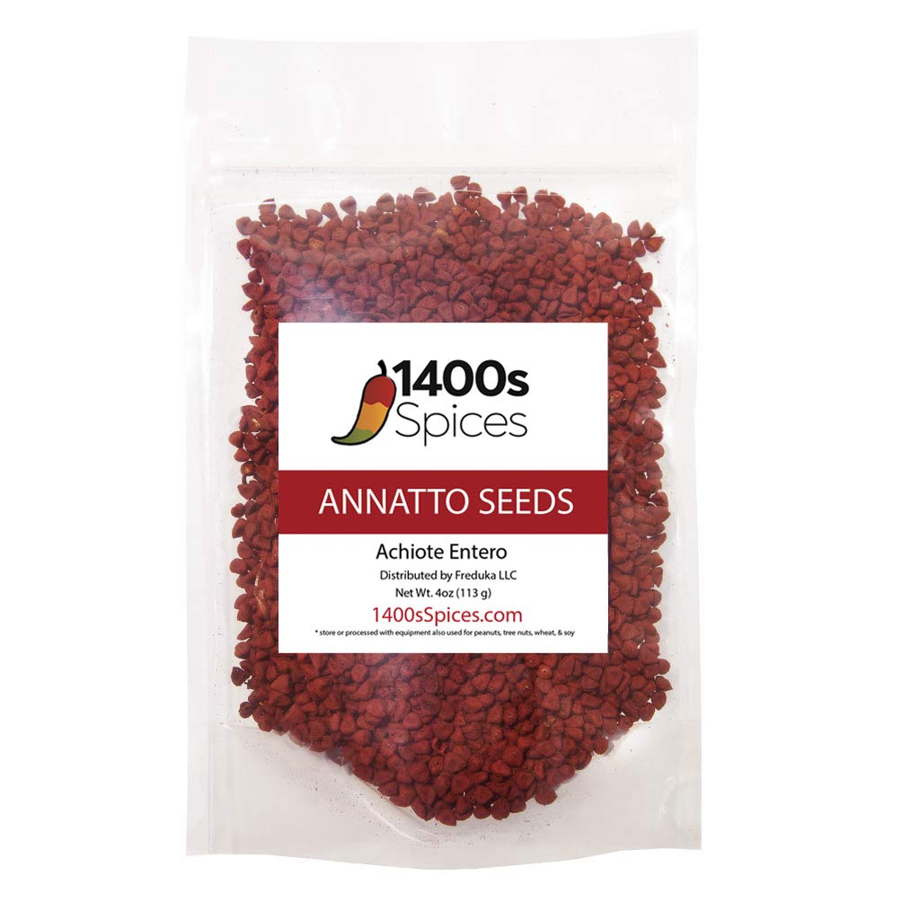 4Oz Annatto Seeds (Semillas De Achiote/Bixa Orellana/Anato Entero). Heat-Sealed Resealable Bag By 1400S Spices