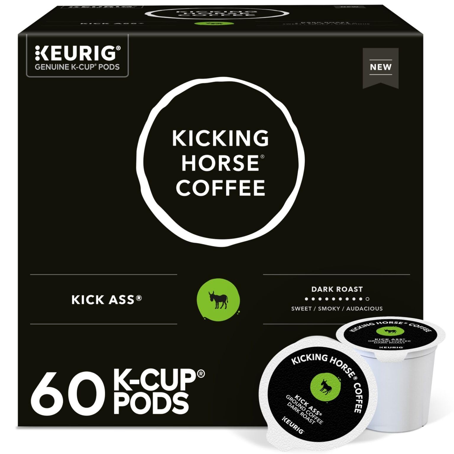 Kicking Horse Coffee  Kick Ass  Single Serve Keurig K-Cup Pods  Dark Roast Coffee  60-Count Box