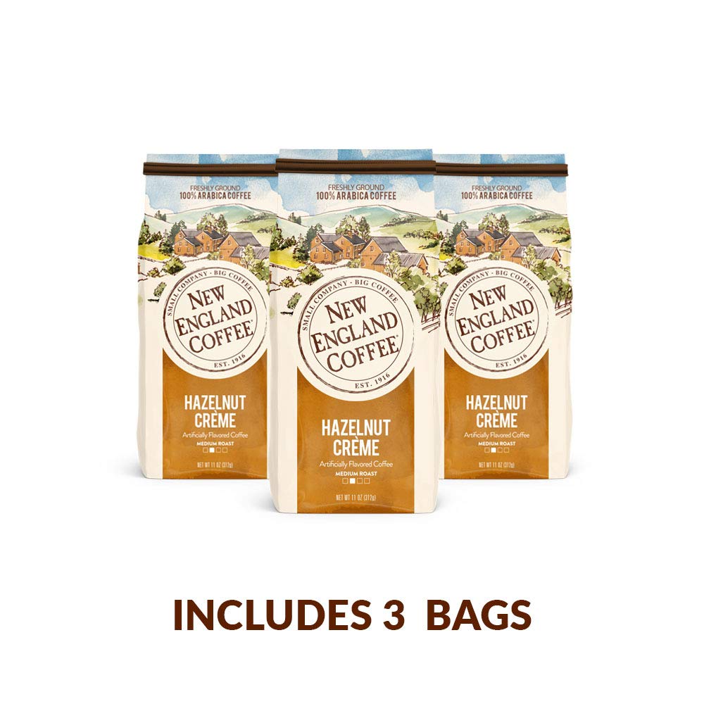 New England Coffee Hazelnut Crme Medium Roast Ground Coffee, 11oz Bag (Pack of 3)