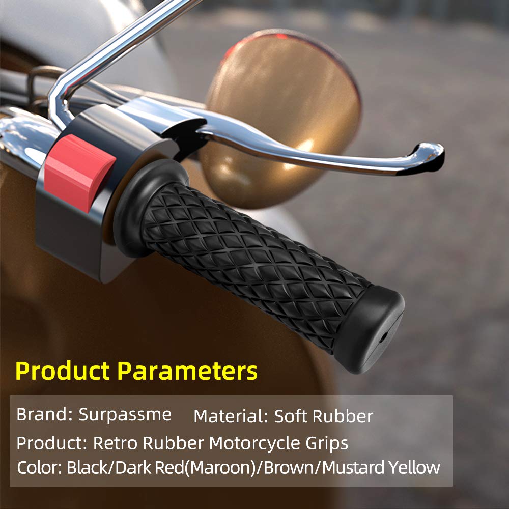 Motorcycle Grips Non Slip Rubber Bar End Thruster Grip 78 22Mm 24Mm Motorcycle Comfort Hand Handlebar Grip Thruster Grip (Black)