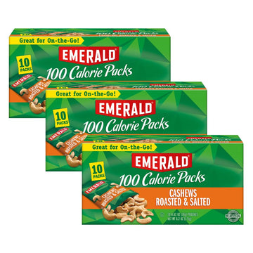 Emerald Cashews Roasted & Salted, 100 Calorie Packs, 10 Count, 6.2 Oz (Pack of 3)