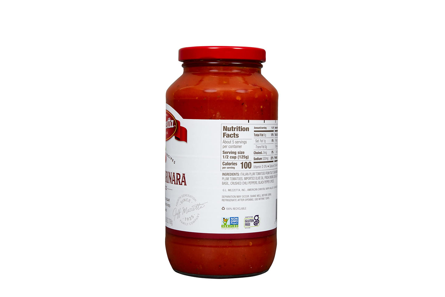 Mezzetta Family Recipes Spicy Marinara Sauce | Non-Gmo, Gluten Free, Vegan, No Preservatives | 25 Ounce Jar (Pack Of 6)