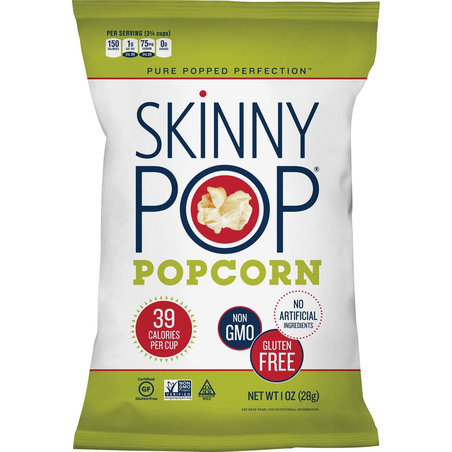 Skinny Pop Popcorn 4088 Popcorn, Cholesterol-Free, 1 oz, 12/CT, Multi