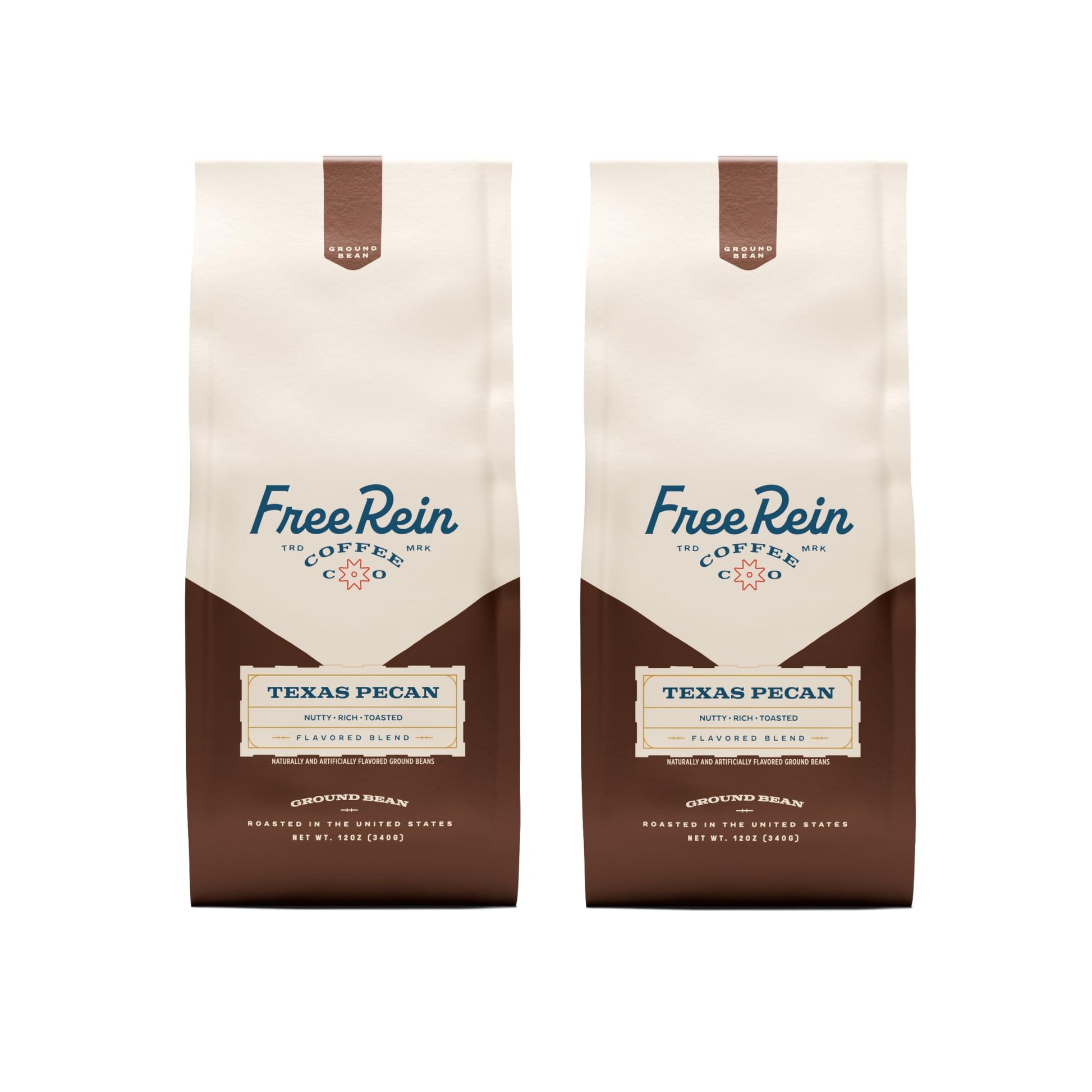 Free Rein Coffee Company, Texas Pecan Medium Roast Ground Coffee - Rich & Balanced Coffee Flavor, Roasted in America - 12oz Bag 