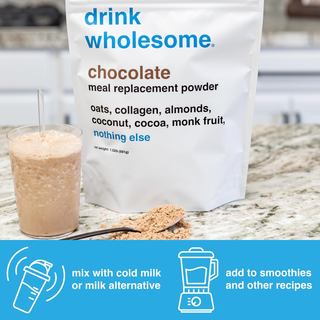 Drink Wholesome Chocolate Meal Replacement Powder - Dairy Free, Gut Friendly, 14 Servings