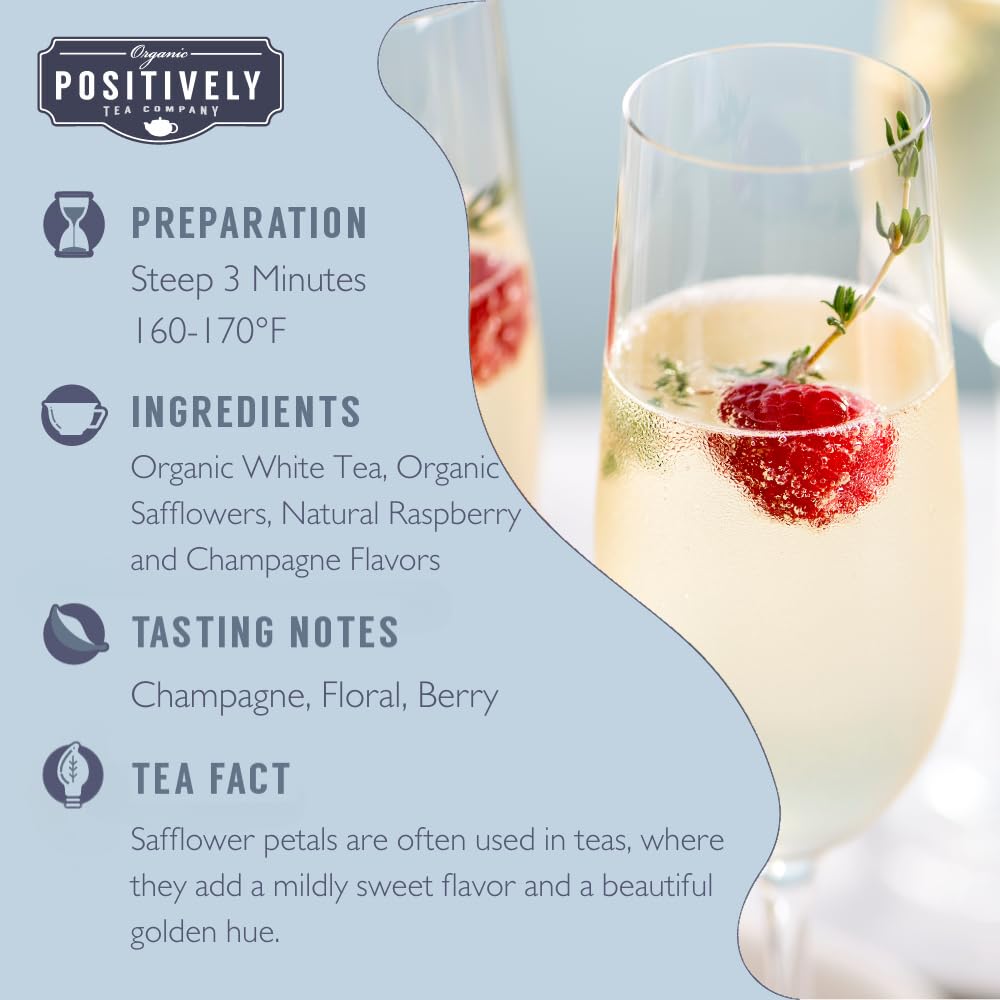 Organic Positively Tea Company White Champagne Raspberry Loose Leaf Tea, 4 Ounce