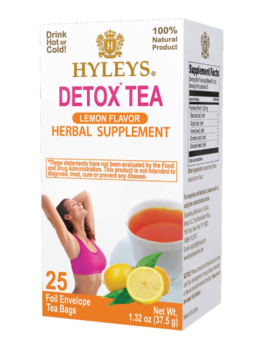 HYLEYS Detox Tea - Green Tea with Lemon - 25 Tea Bags - 12 Pack