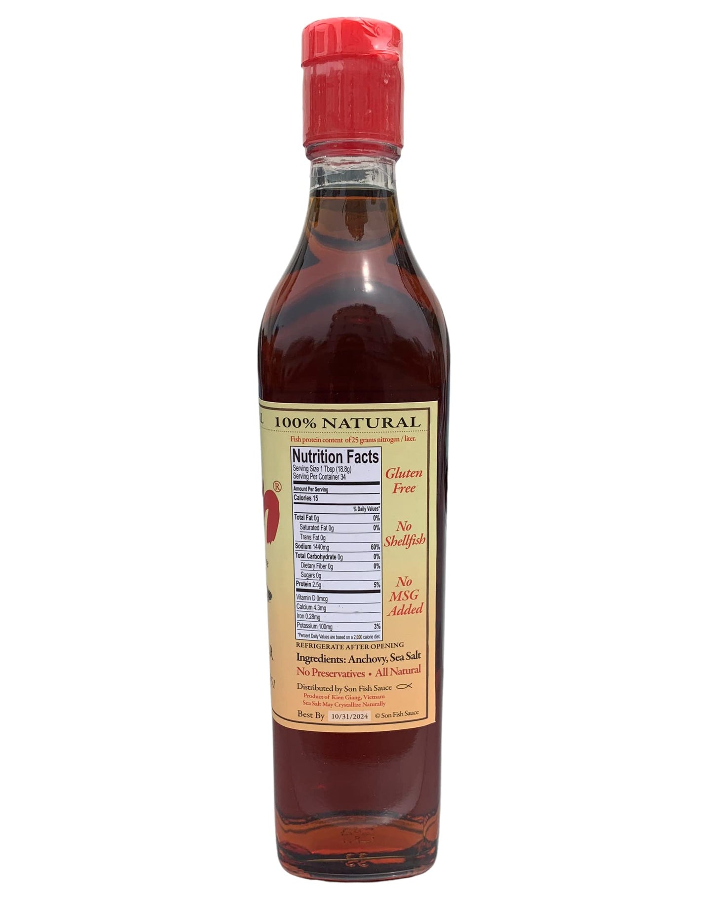 Generic Premium Vietnamese Fish Sauce, 17 fl oz Bottle, 100% Pure Natural, Gluten Free, No MSG, Available as Single or Double Pack