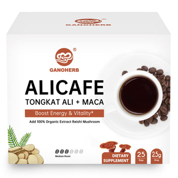 GANOHERB Maca Energy Coffee for Men, Women Herbal Coffee with Tongkat Ali, Maca Root, Reishi Mushroom Extract for Energy & Focus