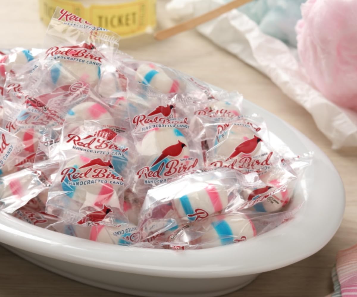 Red Bird Cotton Candy Flavored Candy, Mints Individually Wrapped, Unique Candy, 22 Oz Tub