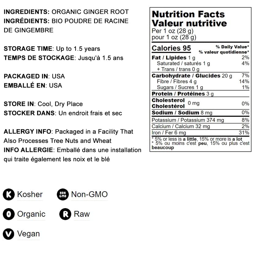 Food to Live - Organic Ginger Root Powder, 8 Ounces Non-GMO, Kosher, Bulk, Raw Ground Ginger Root, Flour, Sirtfood