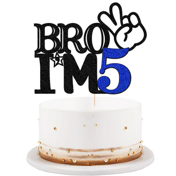 Bro I'm 5 Cake Topper- 5th Birthday Cake Picks, Officially Teenager Cake Topper, Boy 5th Birthday Cake Decorations - 5 Years Old