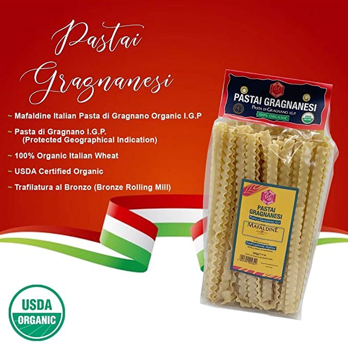 Mafaldine Italian Pasta Di Gragnano | I.G.P. Protected | 17.6 Ounce | Usda Certified Organic | 500 Gram | Pack Of 5
