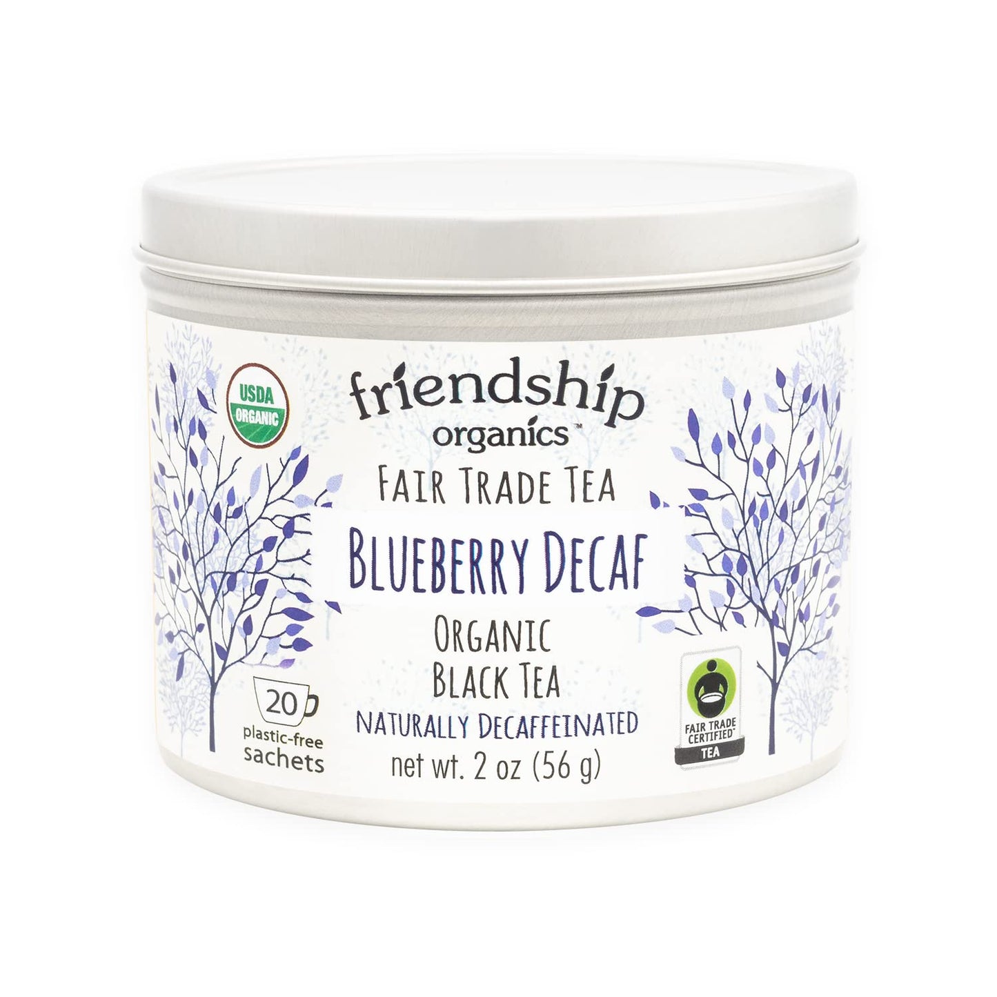 Friendship Organics Blueberry Decaf Tea Bags, Organic And Fair Trade 20 Count