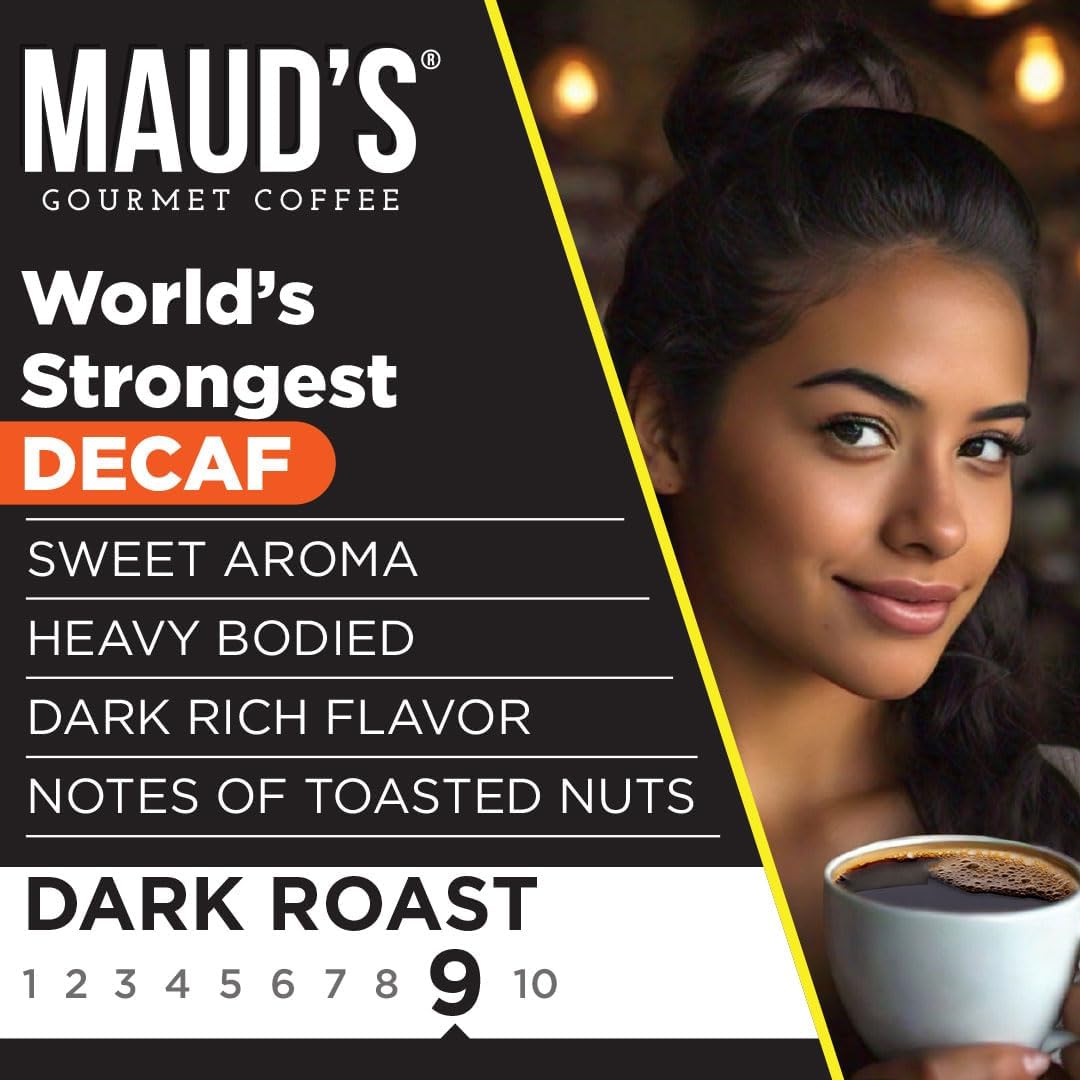 Mauds Worlds Strongest Decaf Coffee Pods  50ct  Decaffeinated Dark Roast Coffee in Recyclable Single Serve Pods - 100% Arabica Coffee  Compatible with Keurig K Cups Maker