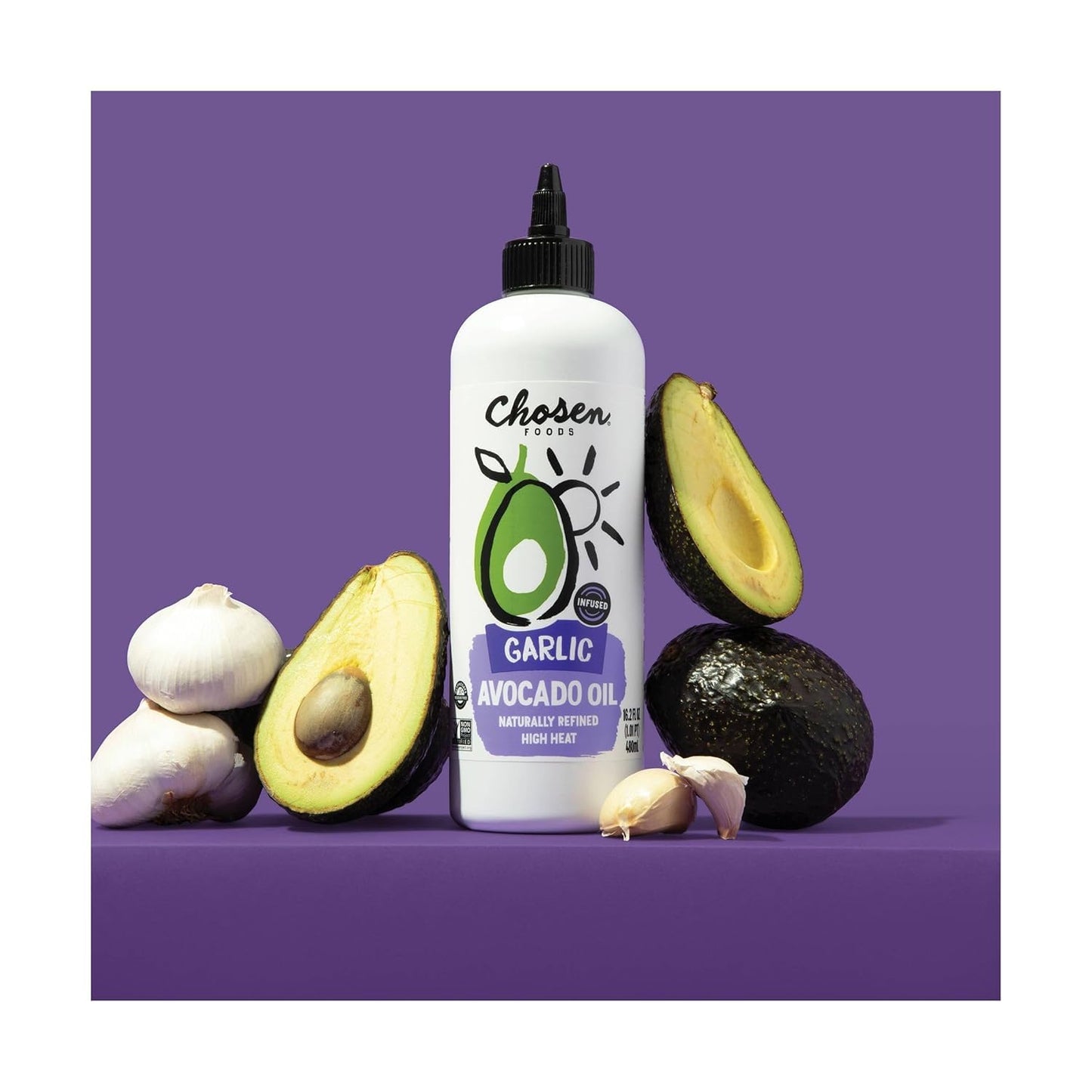 Chosen Foods Garlic Avocado Oil Squeeze Chef'S Bottle - 16.2 Fl Oz - For Drizzling, Saut  Ing, Roasting & Searing - High Smoke P