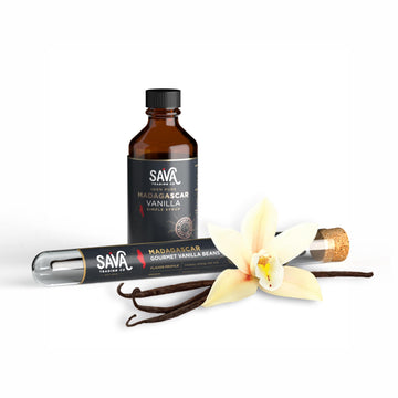 SAVA Madagascar Vanilla Extract 2 Oz & 1 Vial Gourmet Madagascar Vanilla Bean - Baking Essentials - 100% No Sugar Added Pure Van