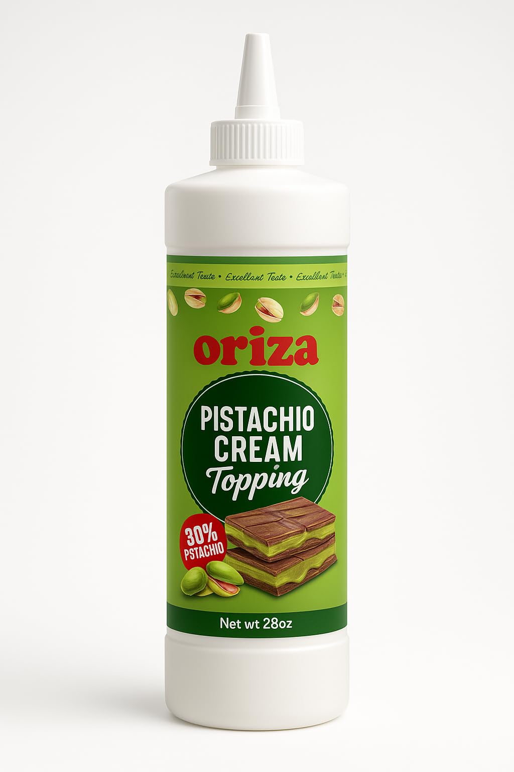 Oriza Pistachio Cream Topping  28Oz/800G Bottle - Top-Grade Pistachio Spread With 30% Pistachios  Palm Oil Free  Non-Gmo  Natural Color - Dessert  Latte & Baking Cream