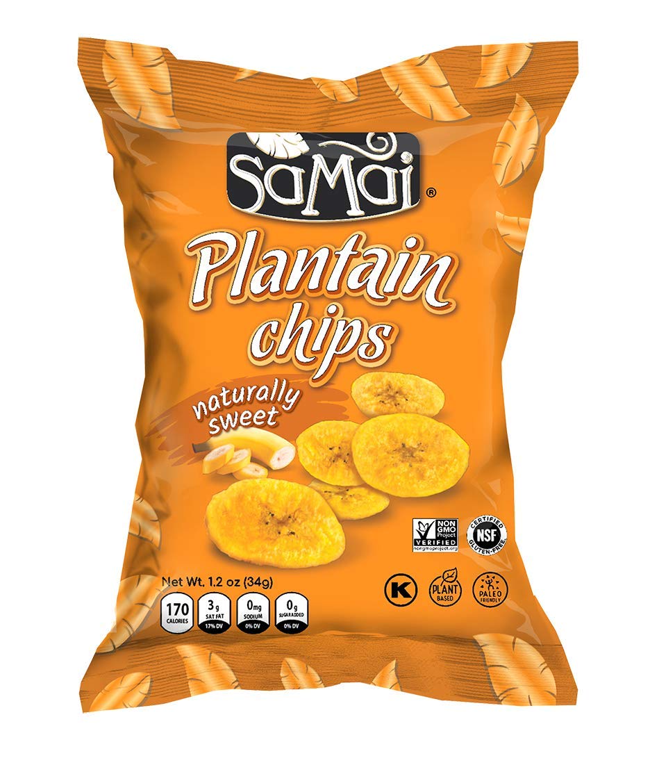 Samai Naturally Sweet Plantain Chips - Gluten Free, NON-GMO, Kosher, 1.2oz (Pack of 36)