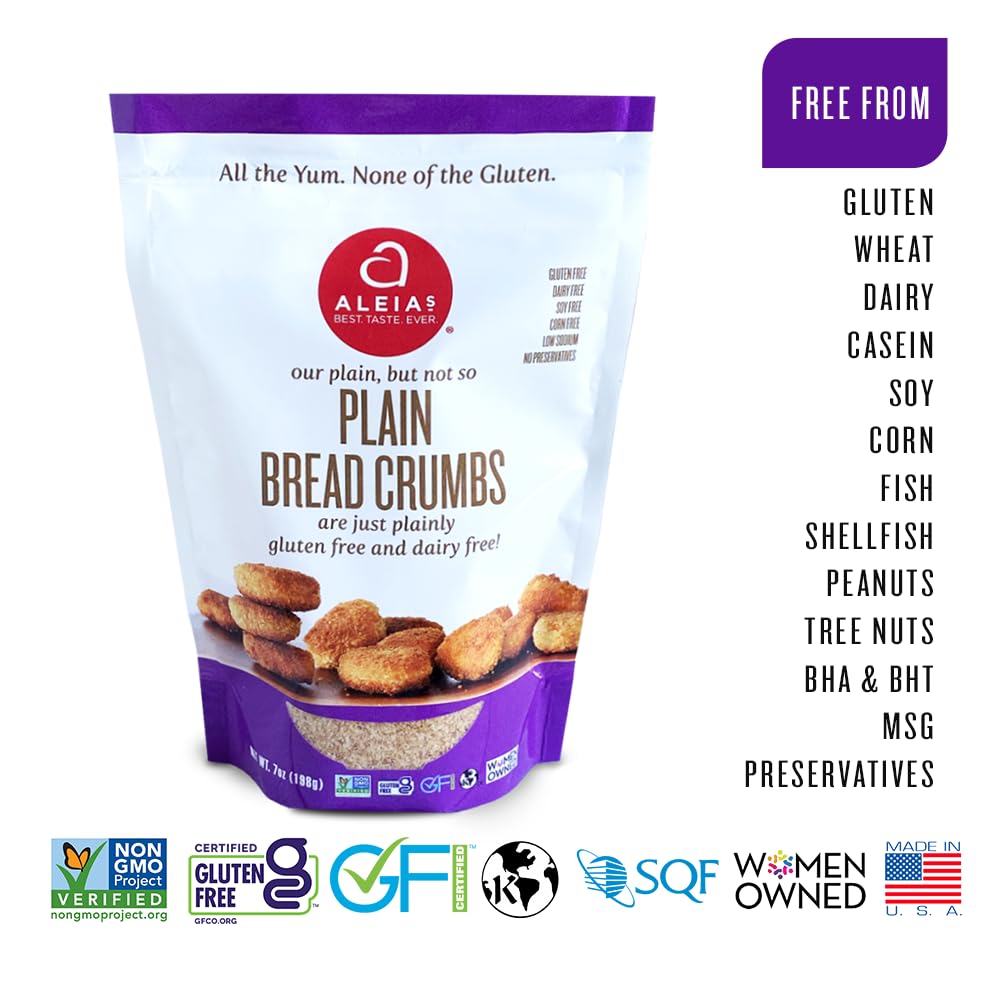 Aleias Best. Taste. Ever. Plain Bread Crumbs - 7 Oz / 1 Pack - Authentic Taste, Breading For Gluten Free Recipes, Certified Glut
