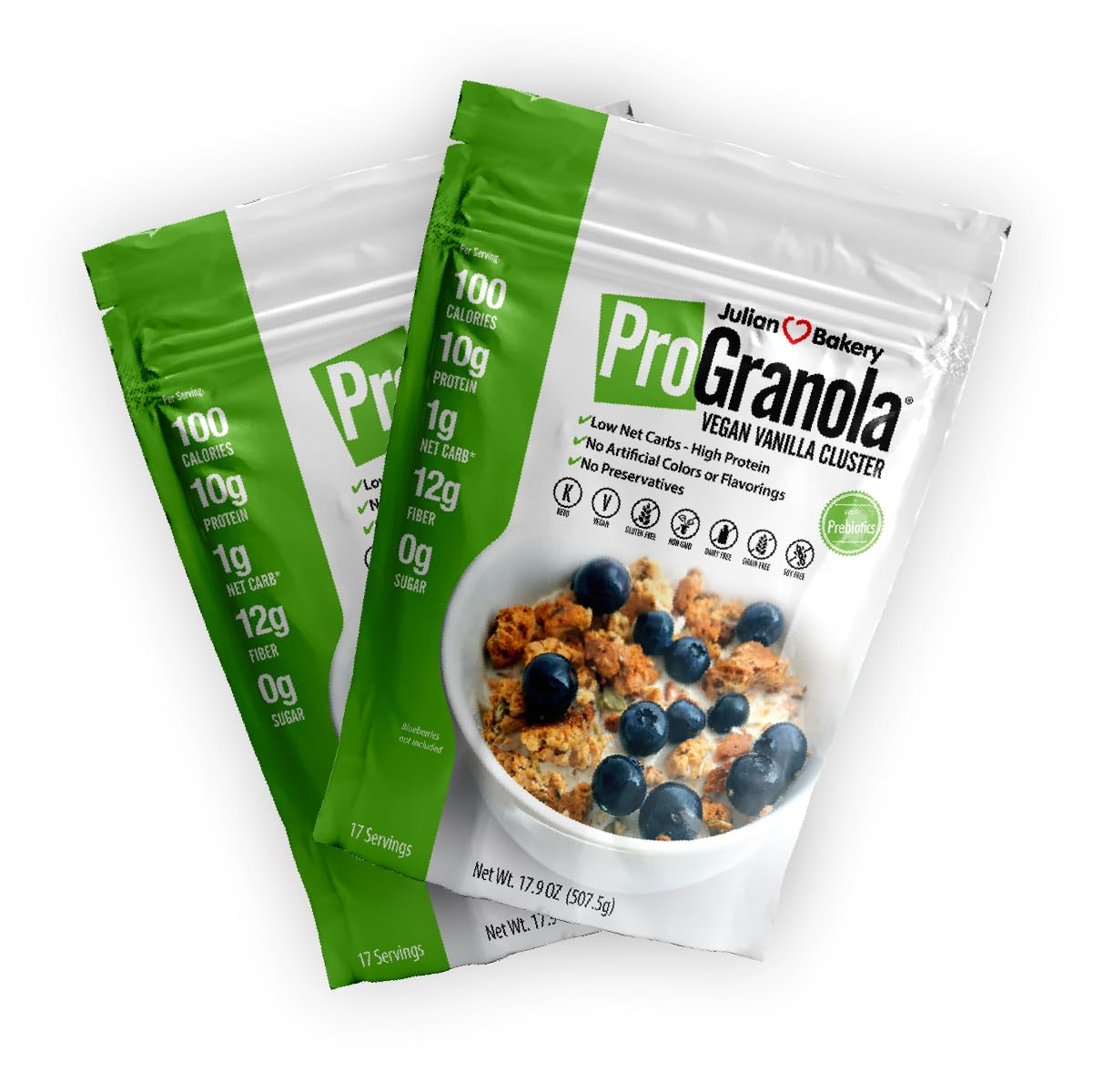 Julian Bakery ProGranola Cereal, Vegan Vanilla Cluster, 17.9 Ounce Pack of 2