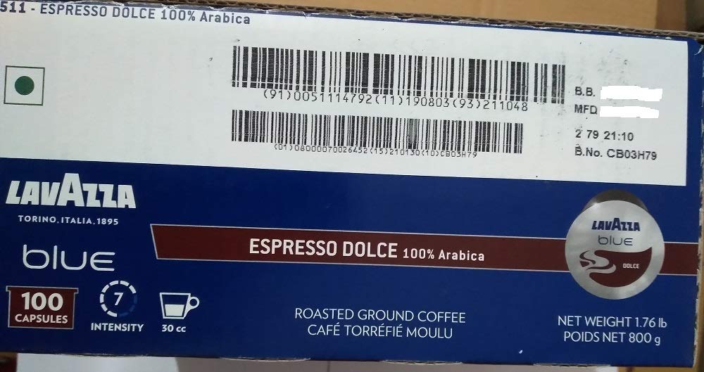 Lavazza BLUE Capsules  Espresso Dolce Coffee Blend  Medium Roast  28.2-Ounce Boxes (Pack of 100)