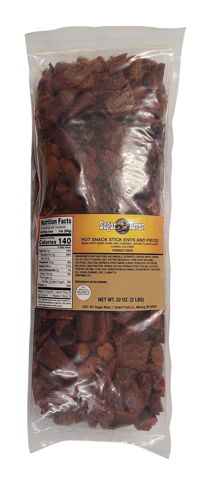 Sugar River Meat Snack Links Ends & Pieces, Hot Snack Stick, 2lbs