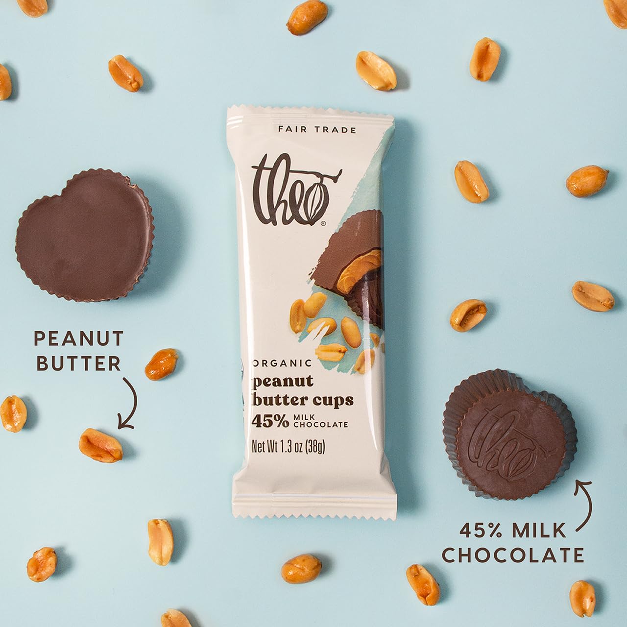 Theo Chocolate Organic Milk Chocolate Peanut Butter Cups,12 Pack
