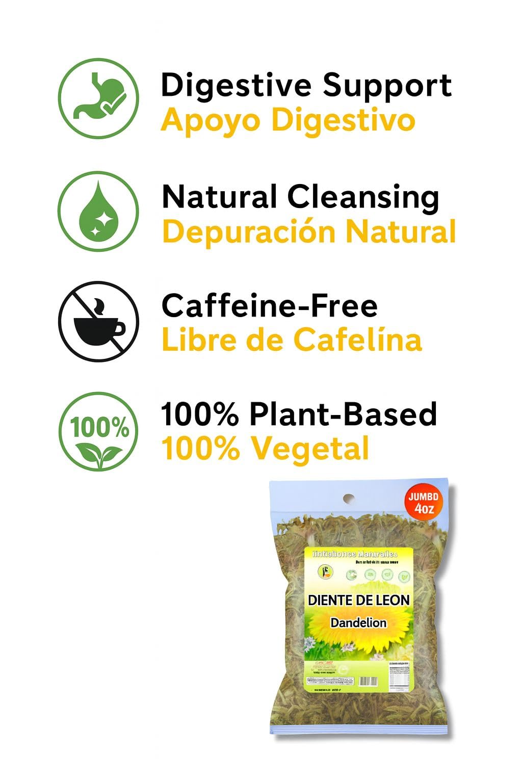 Diente de Le?n Herbal Tea - Dandelion Loose Leaf - 4 oz (113 g) - 100% Natural  Vegan  Non-GMO  Caffeine-Free - Traditional Herbal Infusion - by BexpertsUSA