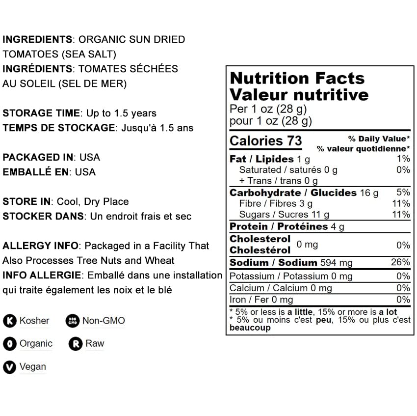 Food To Live Organic Sun-Dried Tomatoes With Sea Salt, 5 Pounds Salted, Non-Gmo, Kosher, Vegan, Unsulfured, Bulk