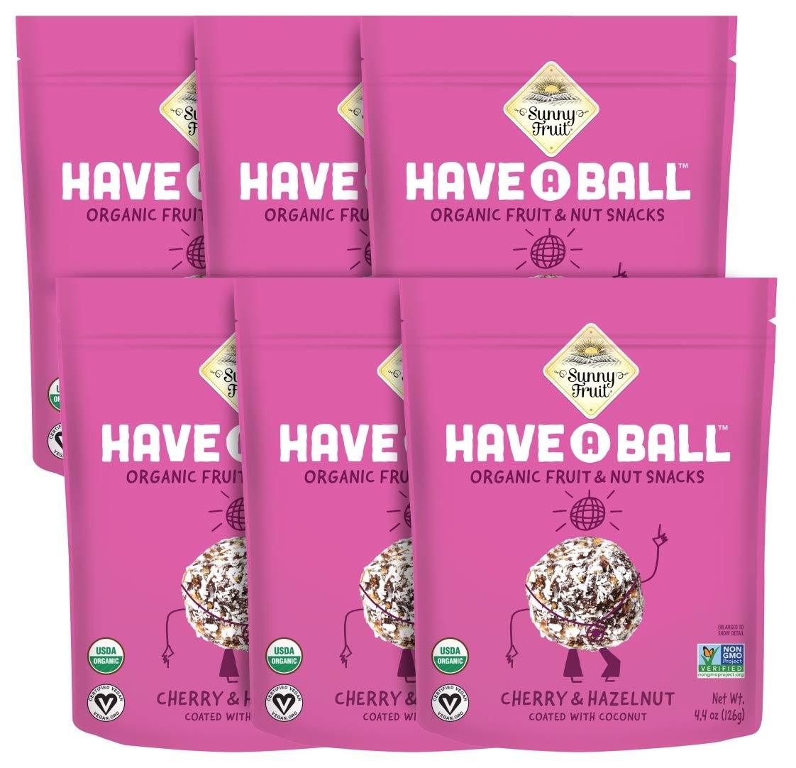 Sunny Fruit 100% RAW Fruit & Nut Snacks, Cherry & Hazelnut, 6-Pack (9 Balls Per Bag) | Healthy, Convenient, On-the-Go Energy Bal