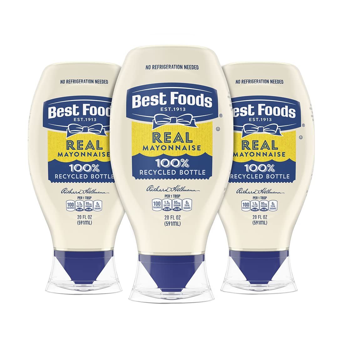 Best Foods Real Mayonnaise Squeeze Bottle 3 Ct For A Creamy Sandwich Spread Or Condiment Made With 100% Cage-Free Eggs 20 Oz