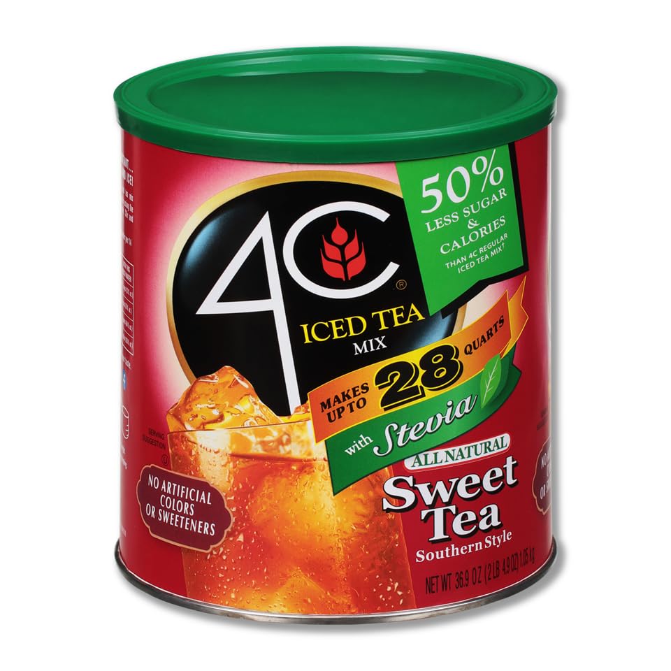 4C Reduced Sugar Powdered Drink Mix Canisters, Iced Tea, 28 Quarts, Family Sized Canister, Thirst Quenching & Refreshing Flavors (Sweet Tea, 36.9 Ounce (Pack Of 1))
