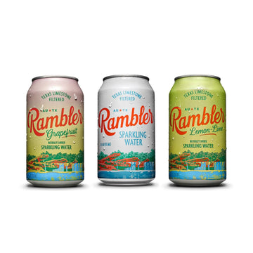 Autx Rambler Variety Pack Sparkling Water, Texas Limestone Filtered, 12-Ounce Cans, One 8-Pack Each X 3 Flavors (24 Cans Total)