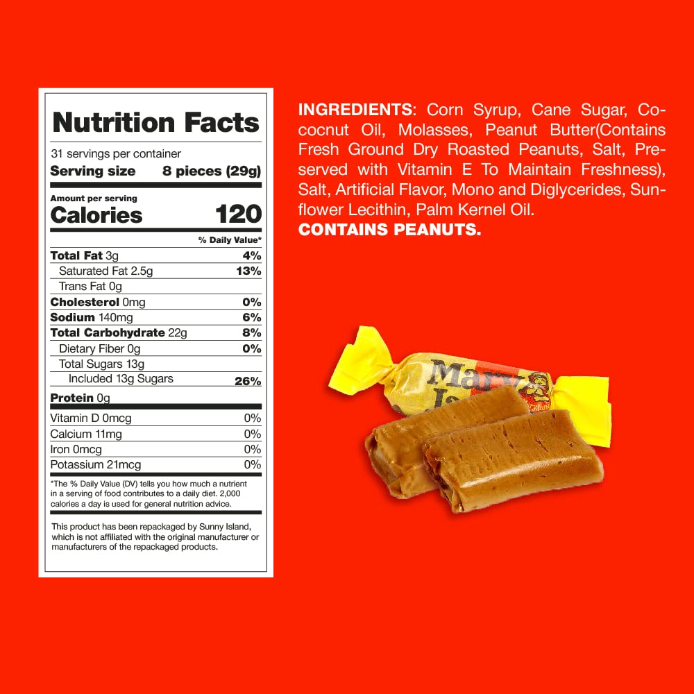 Mary Jane Candy, Peanut Butter Flavored Taffy Rolls, Gluten-Free, 2-Pound Bag