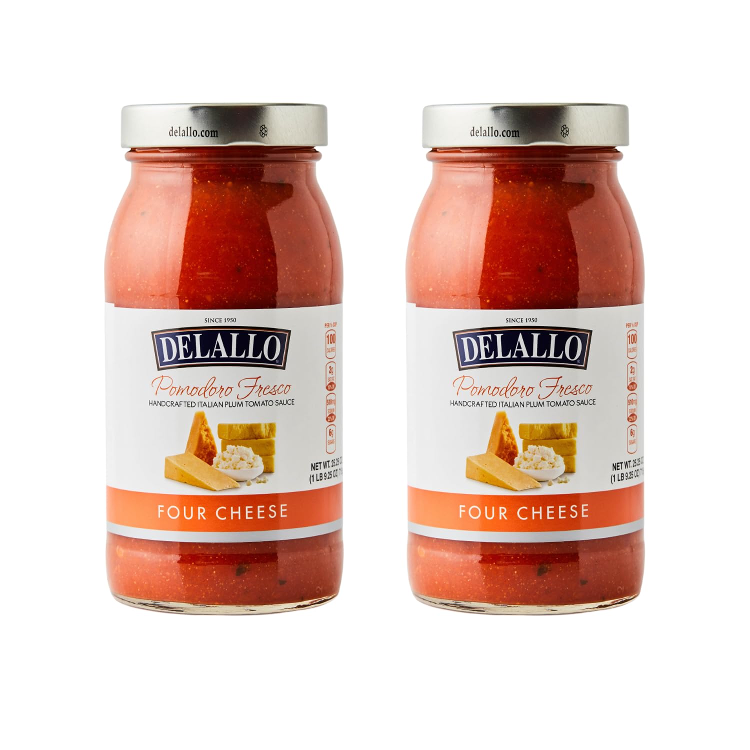 DeLallo Pomodoro Fresco Four Cheese Sauce, 25.25 oz. Jar, (2 Pack), Made in Italy, Gluten Free