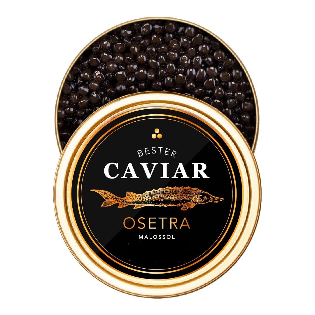 OVERNIGHT GUARANTEED  BESTER enhanced Russian Osetra Sturgeon Black Caviar - (3.50 oz (100g)) - Malossol Ossetra Black Roe - enhanced Quality  Traditional Style  imported