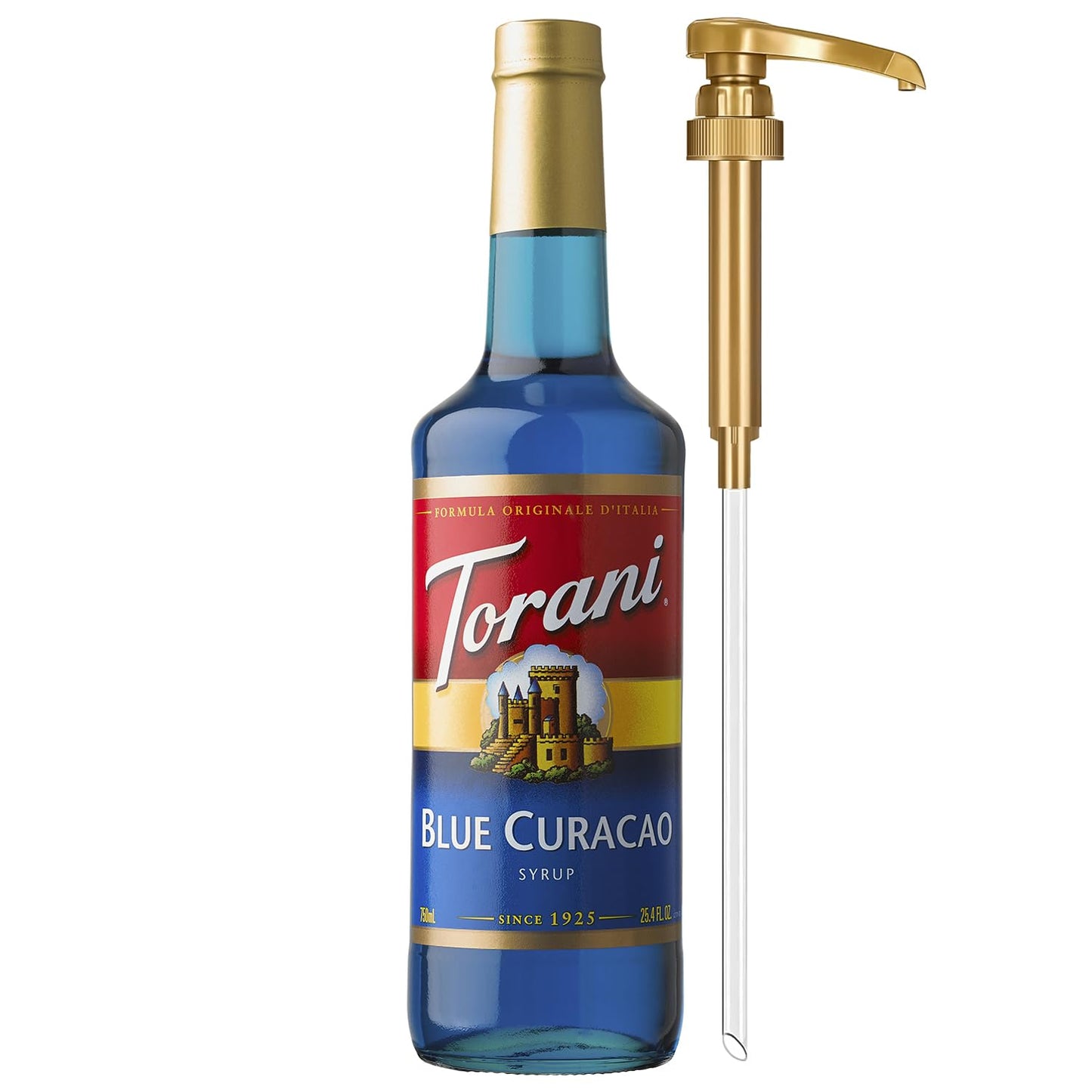 Torani Blue Curacao Syrup - Non-Alcoholic Drink Flavoring, 25.4 Fl Oz, Glass Bottle with Pump Included