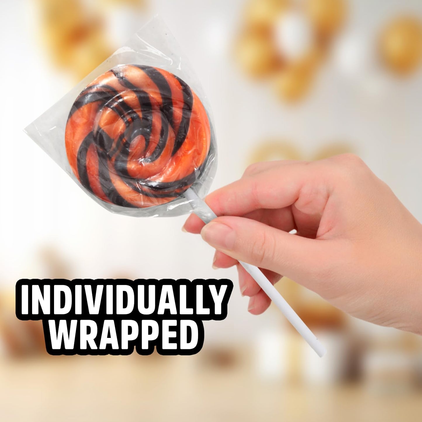Orange and Black Swirl Lollipops  Pack of 50 Pieces Suckers Individually wrapped  Ideal Lollipops Bulk Supply for Candy Buffets  Vibrant Swirl Suckers for Easy Sharing