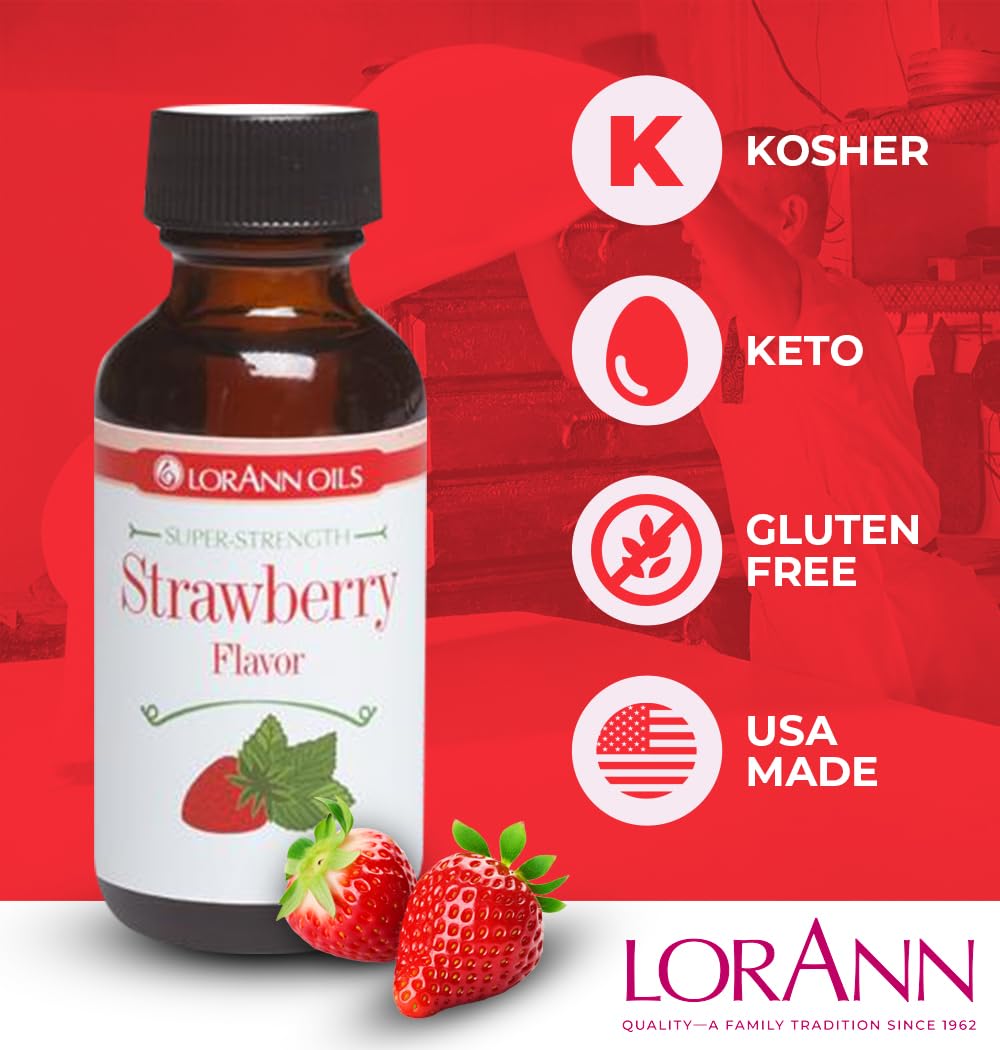 LorAnn Oils Super Strength Flavoring - Strawberry, 1 Fl Oz, Clear Reddish Pink, Model 0320, Perfect for Candy Making and Baking