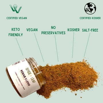 Premium Kebab Blend By Spice + Leaf, 3.5 Oz - Kosher, Vegan Preservative Free Spice. Vegetarian, Dairy Free And Salt Free