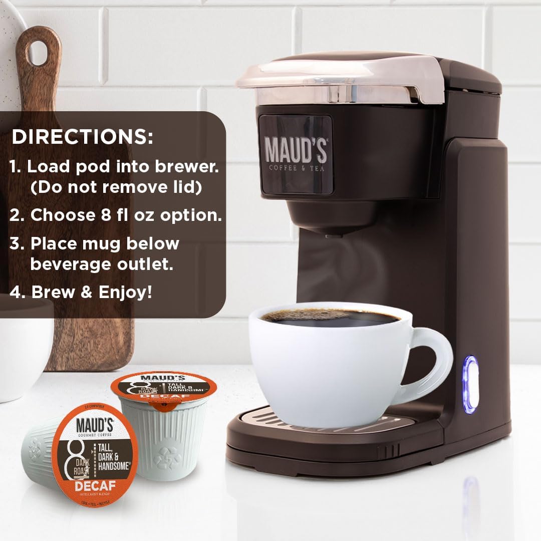 Mauds Decaf Dark Roast Coffee Pods  50ct  Decaffeinated Coffee in Recyclable Single Serve Pods - 100% Arabica Coffee  Compatible with Keurig K Cups Maker