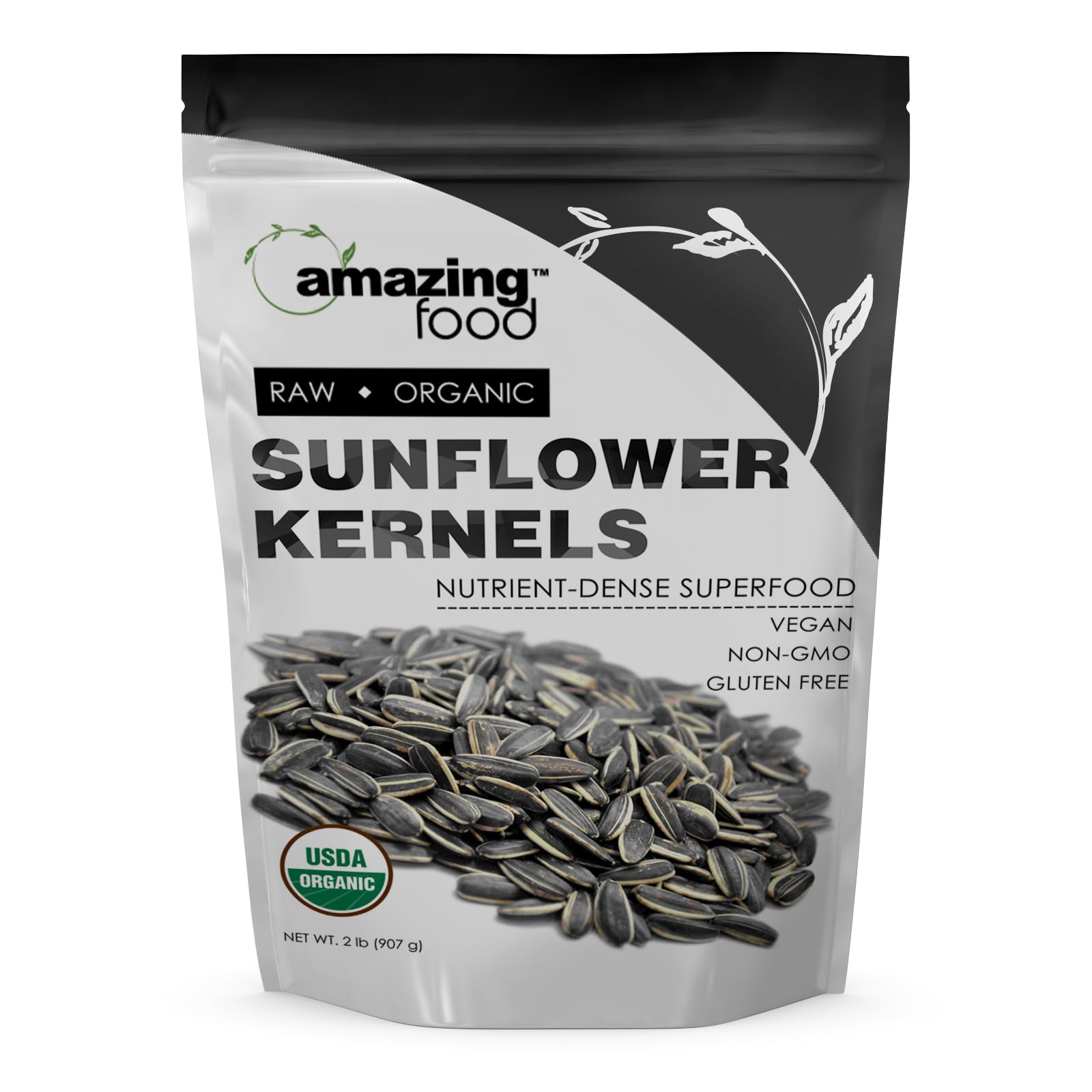 Amazing Food Sunflower Kernels Seeds | Usda Organic Certified | 2 Lb (907 Grams) | 29 Servings | Non-Gmo | Gluten-Free | Made In